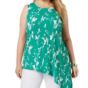 Alfani Plus Size Printed Asymmetrical-Hem Top in Green Bicolor, Size 2X, $65.50